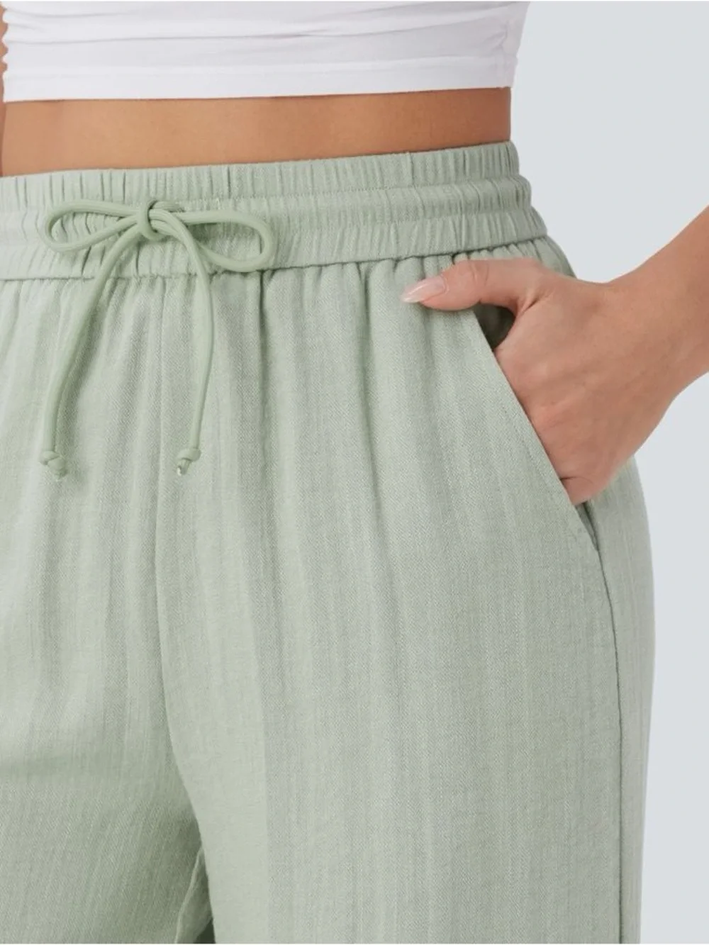 HALARA NWT M High Waist Drawstring Pocket Wide Leg Baggy Casual Linen-Feel Pants